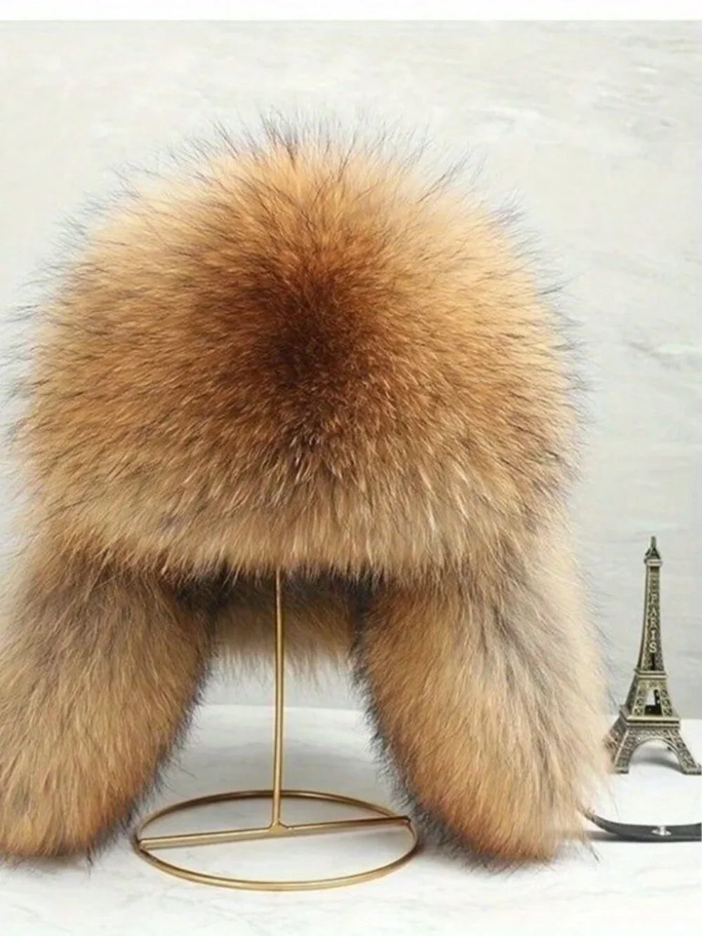 Women's black Faux leather Brown faux fur trapper hat